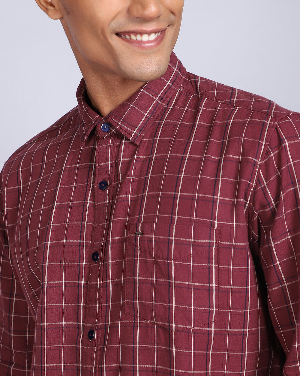 Smart Casual Oxford Check Shirt-Rust