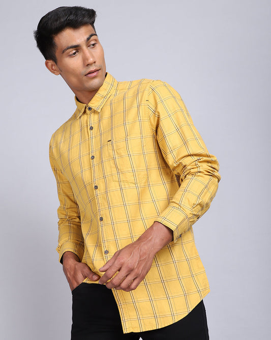 Smart Casual Full Sleeves Check Shirt-Mustard