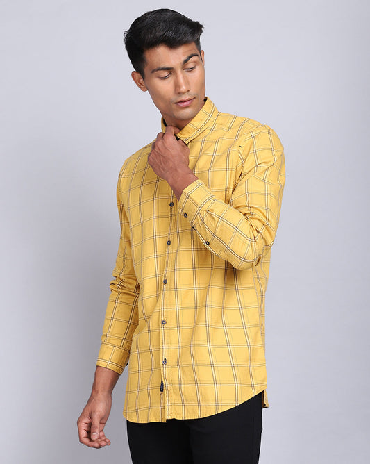 Smart Casual Full Sleeves Check Shirt-Mustard