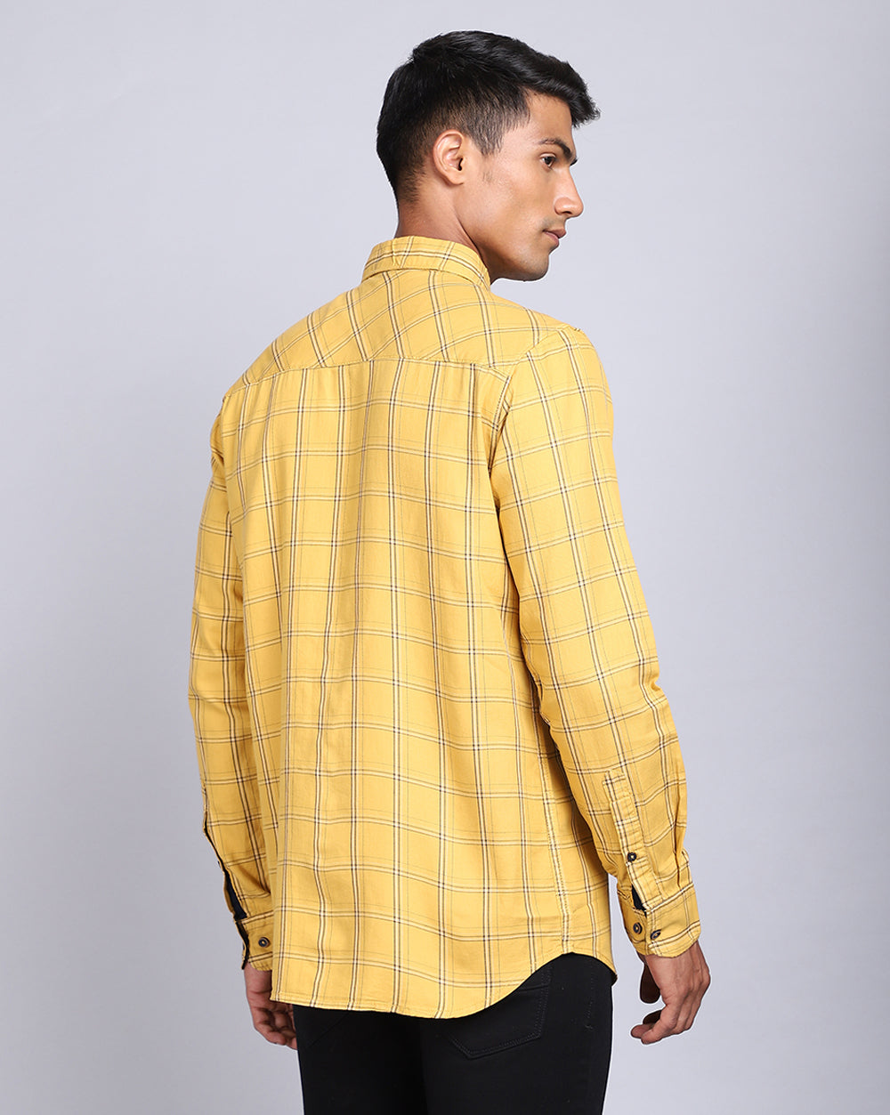 Smart Casual Full Sleeves Check Shirt-Mustard