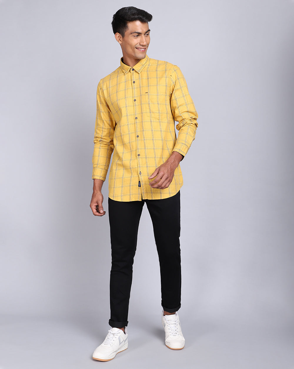Smart Casual Full Sleeves Check Shirt-Mustard