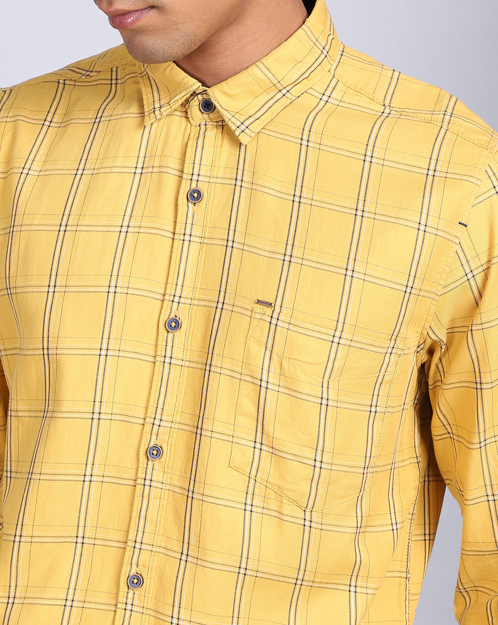 Smart Casual Full Sleeves Check Shirt-Mustard