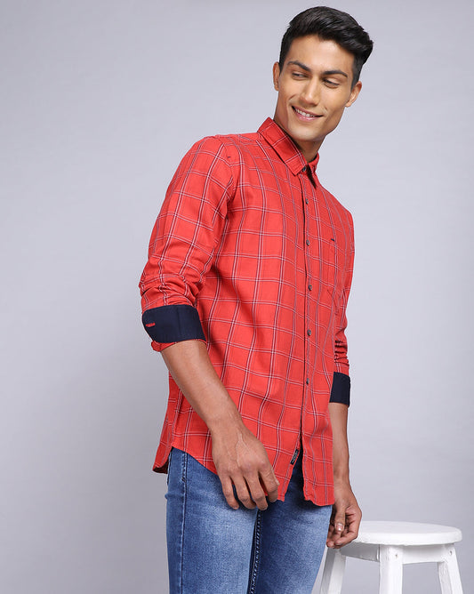 Smart Casual Full Sleeves Check Shirt-Orange