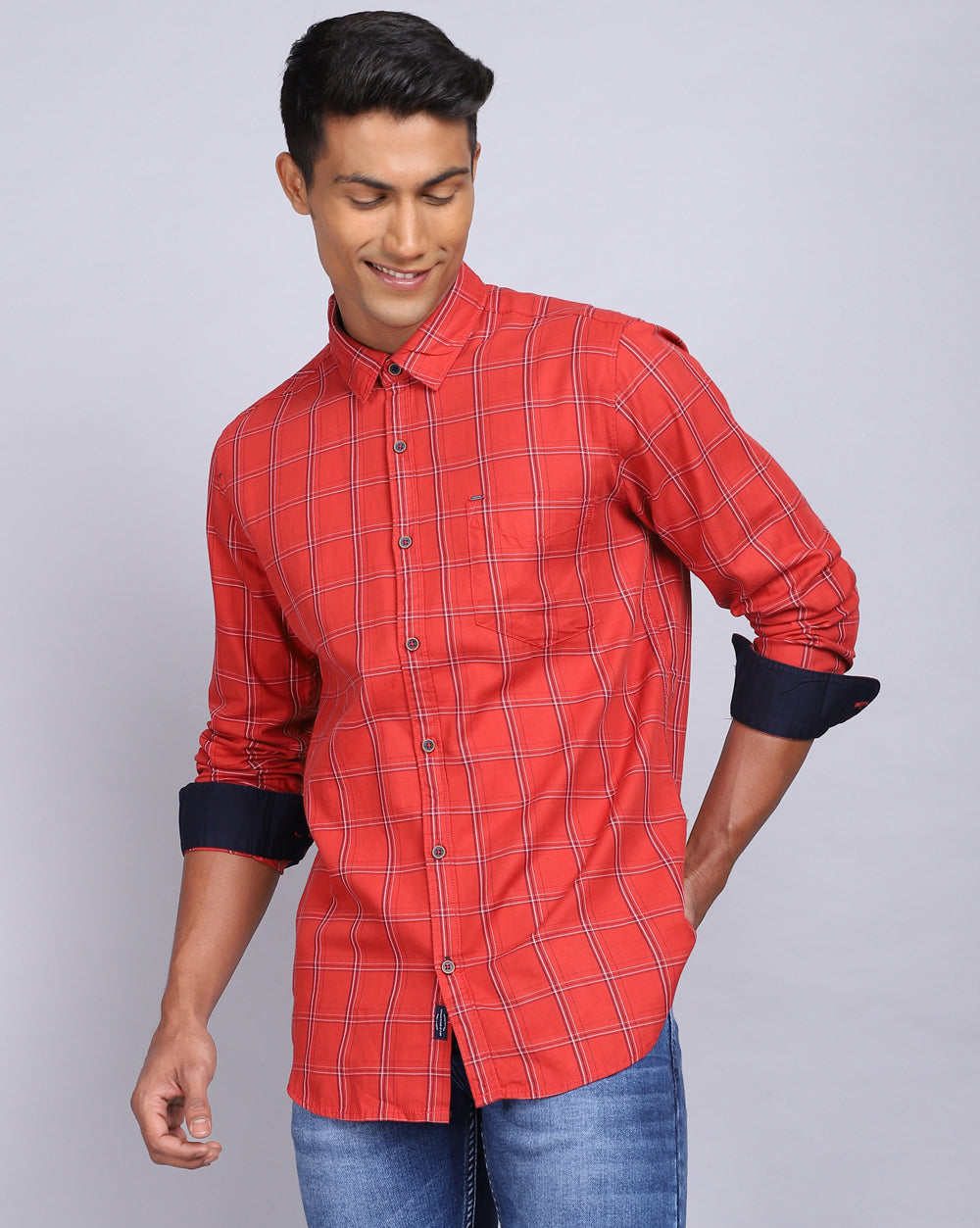 Smart Casual Full Sleeves Check Shirt-Orange