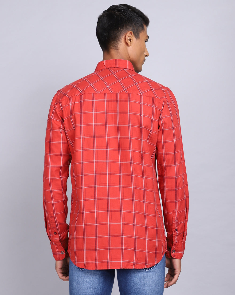Smart Casual Full Sleeves Check Shirt-Orange