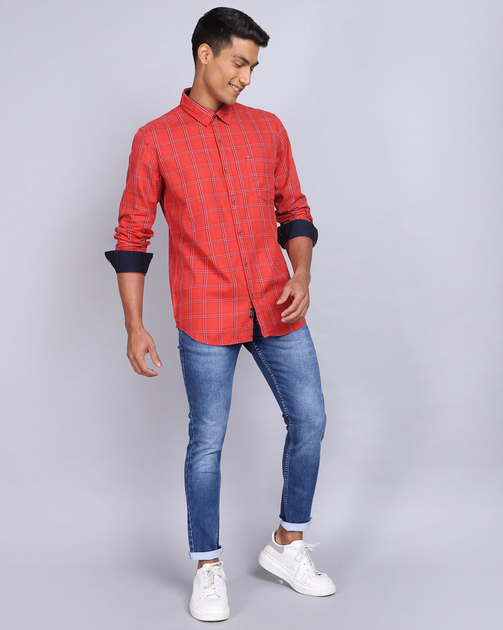 Smart Casual Full Sleeves Check Shirt-Orange