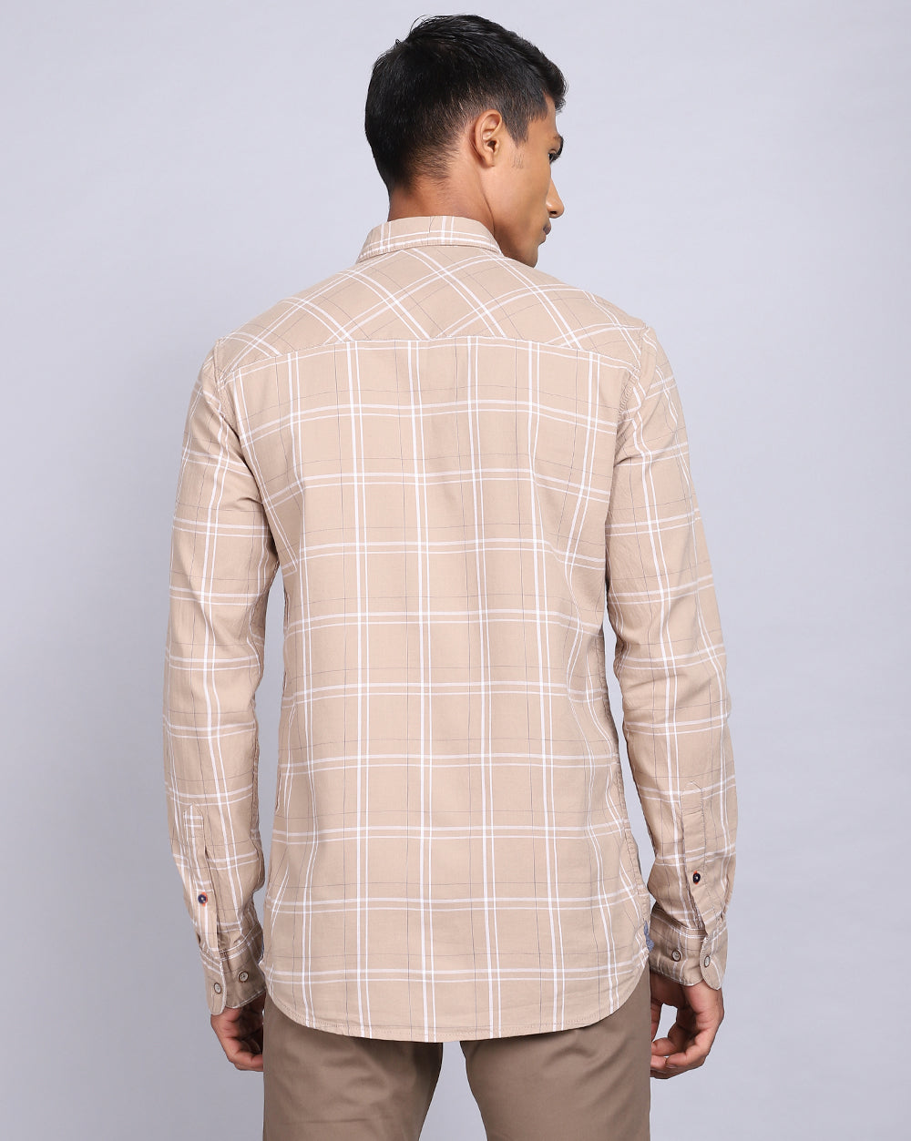 Smart Casual Full Sleeves Check Shirt-Khaki