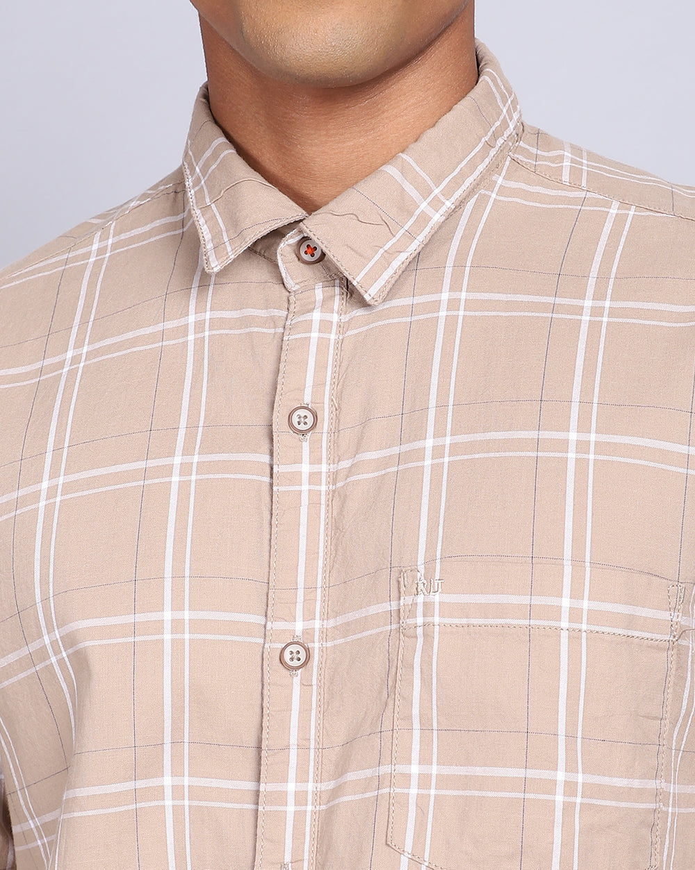 Smart Casual Full Sleeves Check Shirt-Khaki