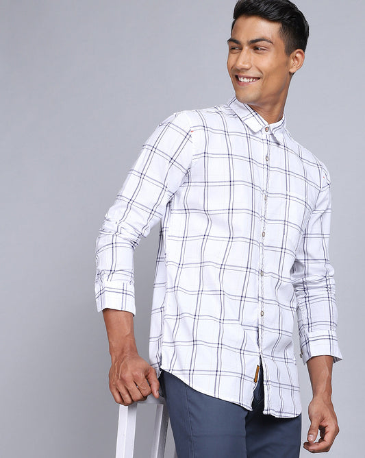 Smart Casual Full Sleeves Check Shirt-White