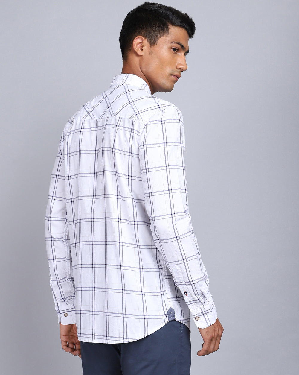 Smart Casual Full Sleeves Check Shirt-White