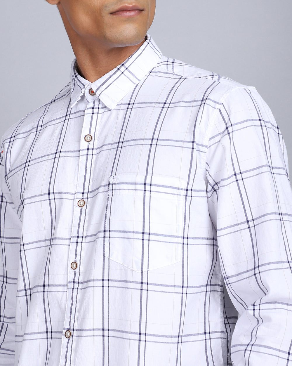 Smart Casual Full Sleeves Check Shirt-White