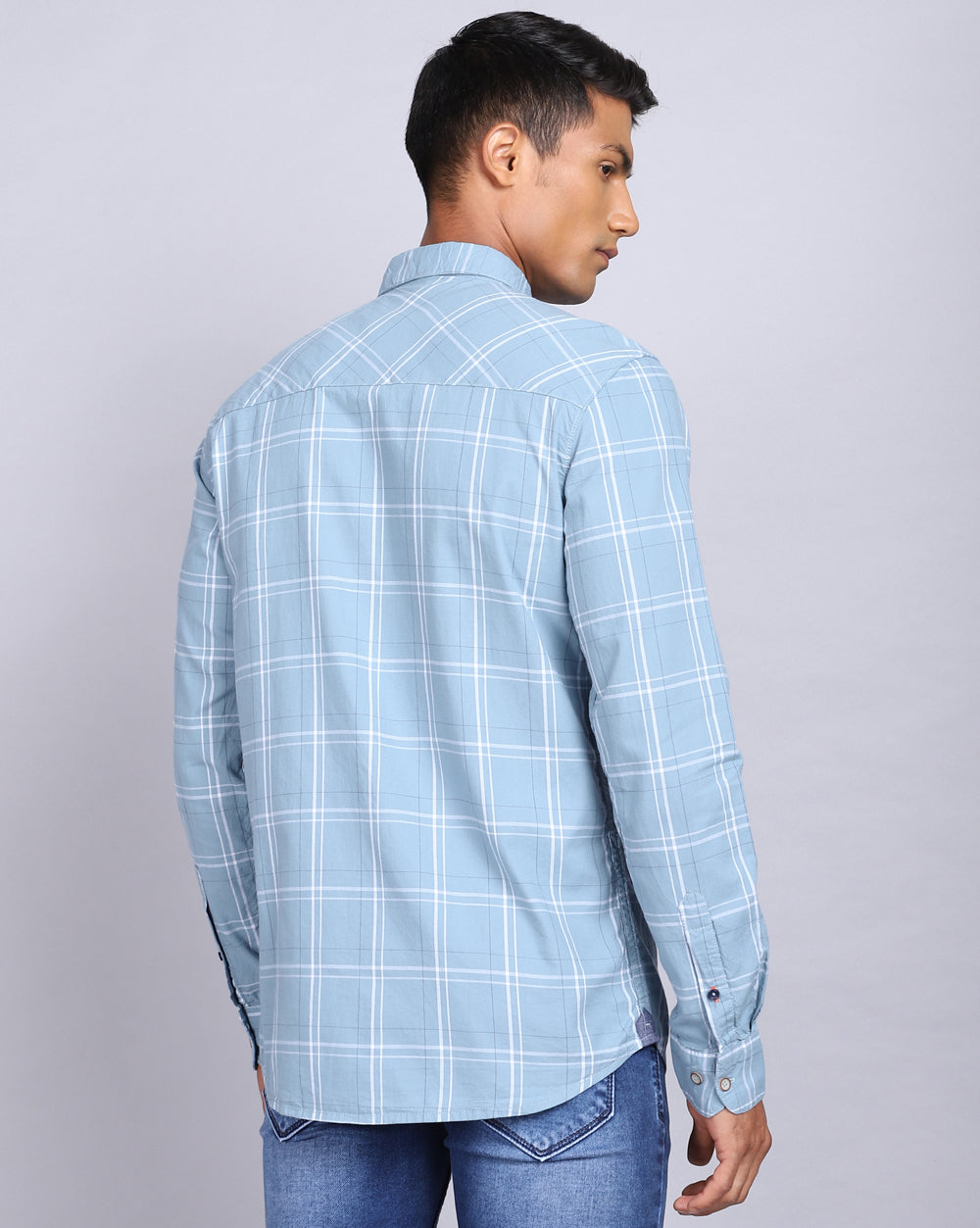 Smart Casual Full Sleeves Check Shirt-Sea Blue