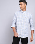 Smart Casual Full Sleeves Check Shirt-Grey