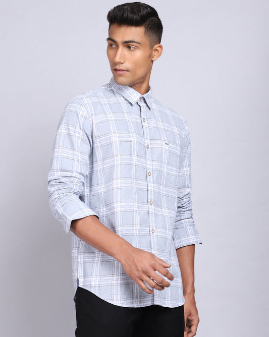 Smart Casual Full Sleeves Check Shirt-Grey