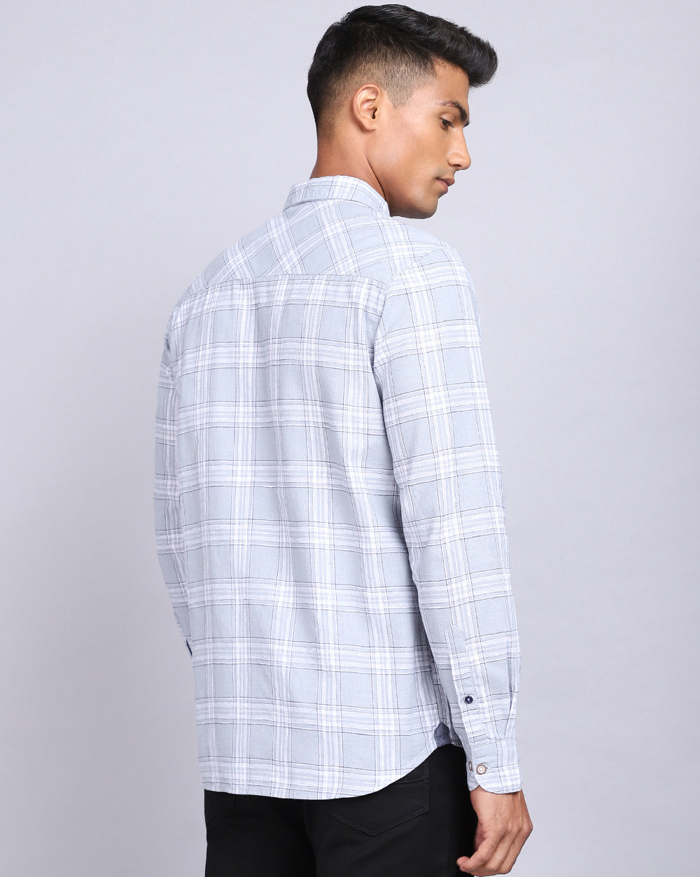 Smart Casual Full Sleeves Check Shirt-Grey