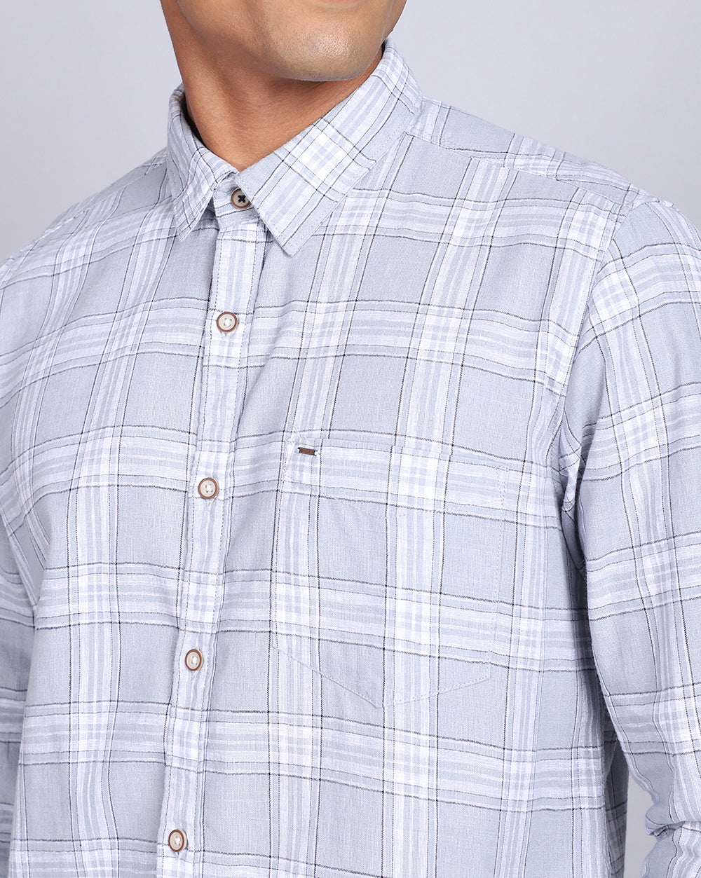 Smart Casual Full Sleeves Check Shirt-Grey