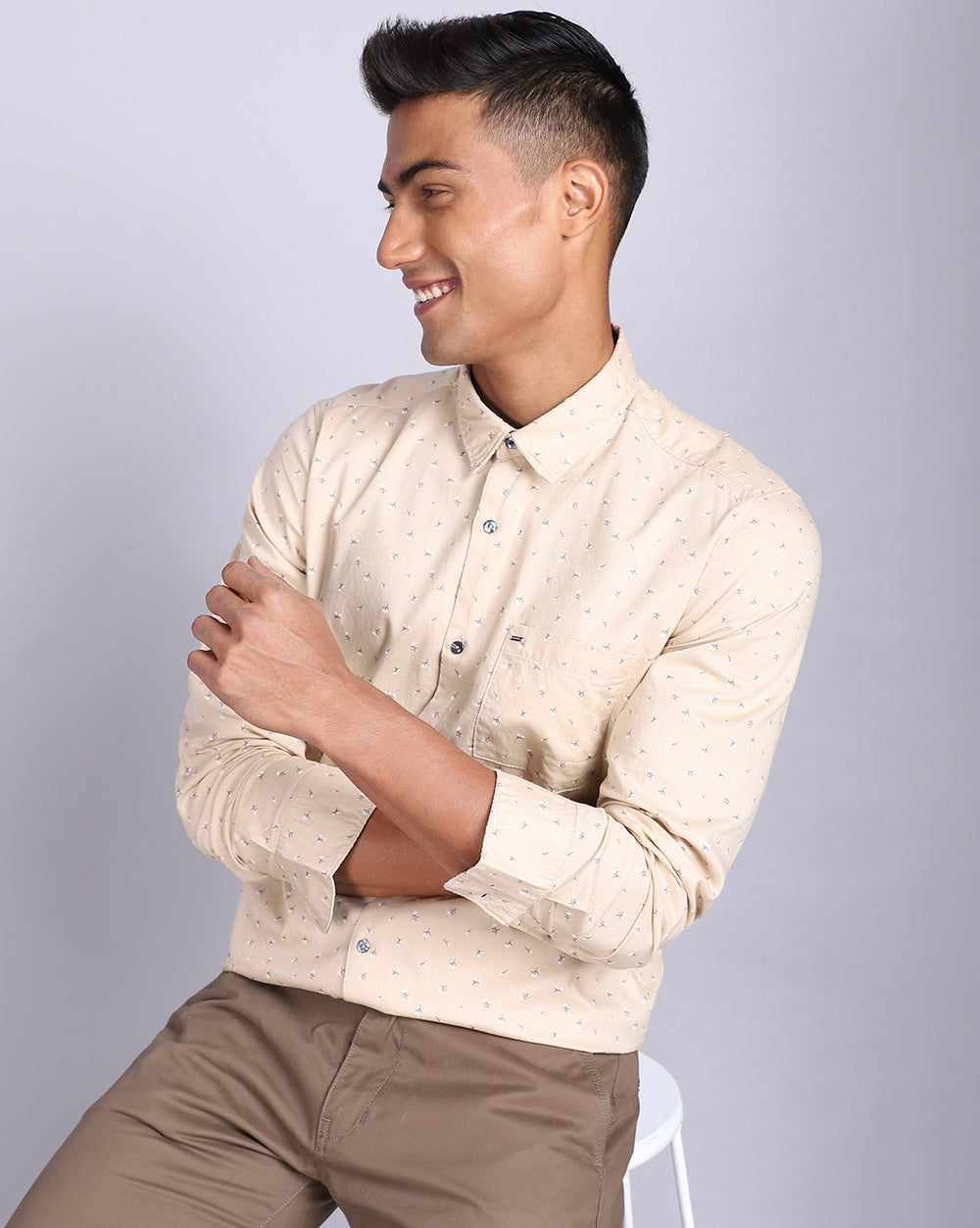 Printed Smart Casual Shirt-Beige