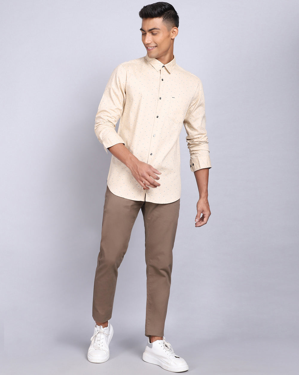 Printed Smart Casual Shirt-Beige