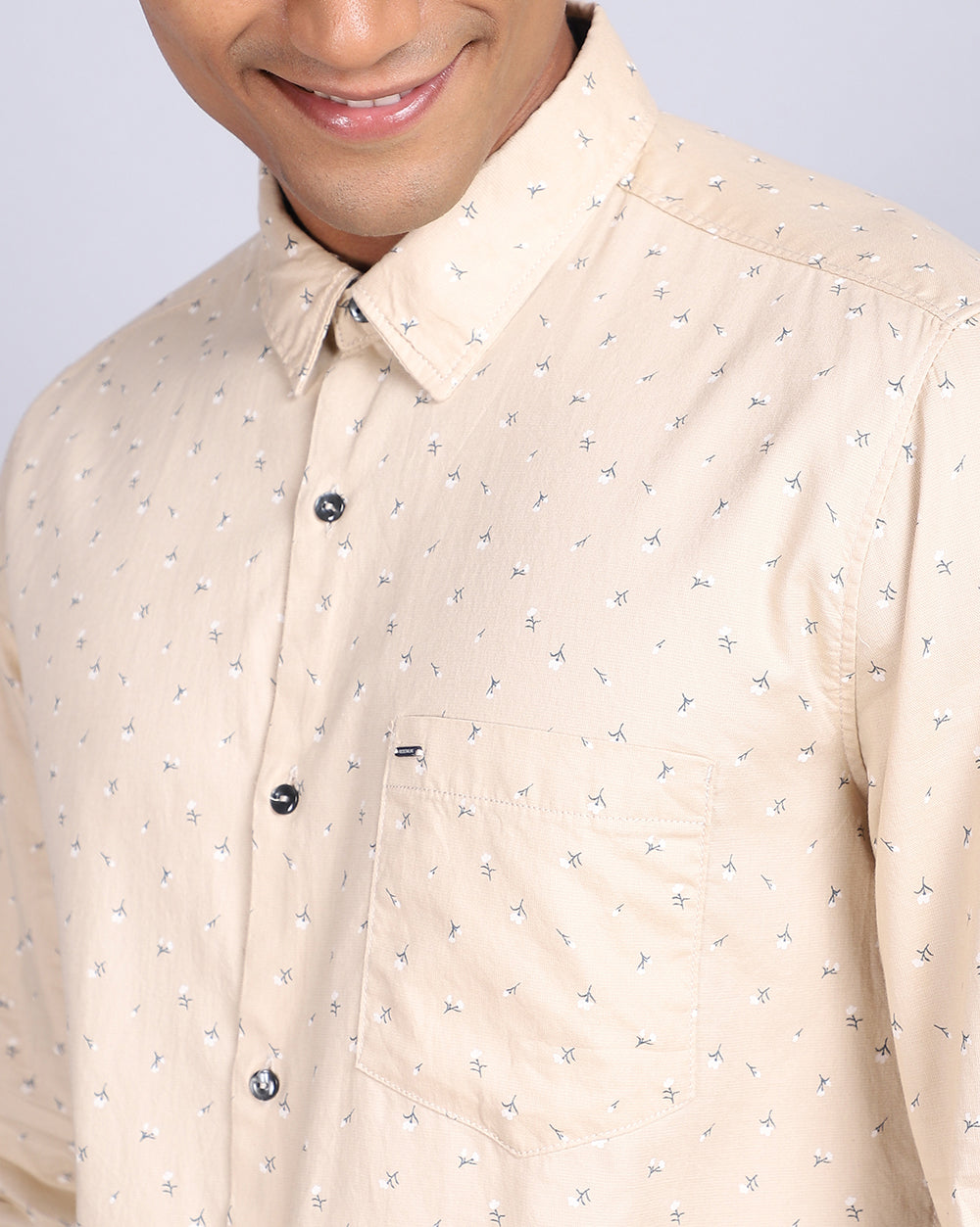 Printed Smart Casual Shirt-Beige