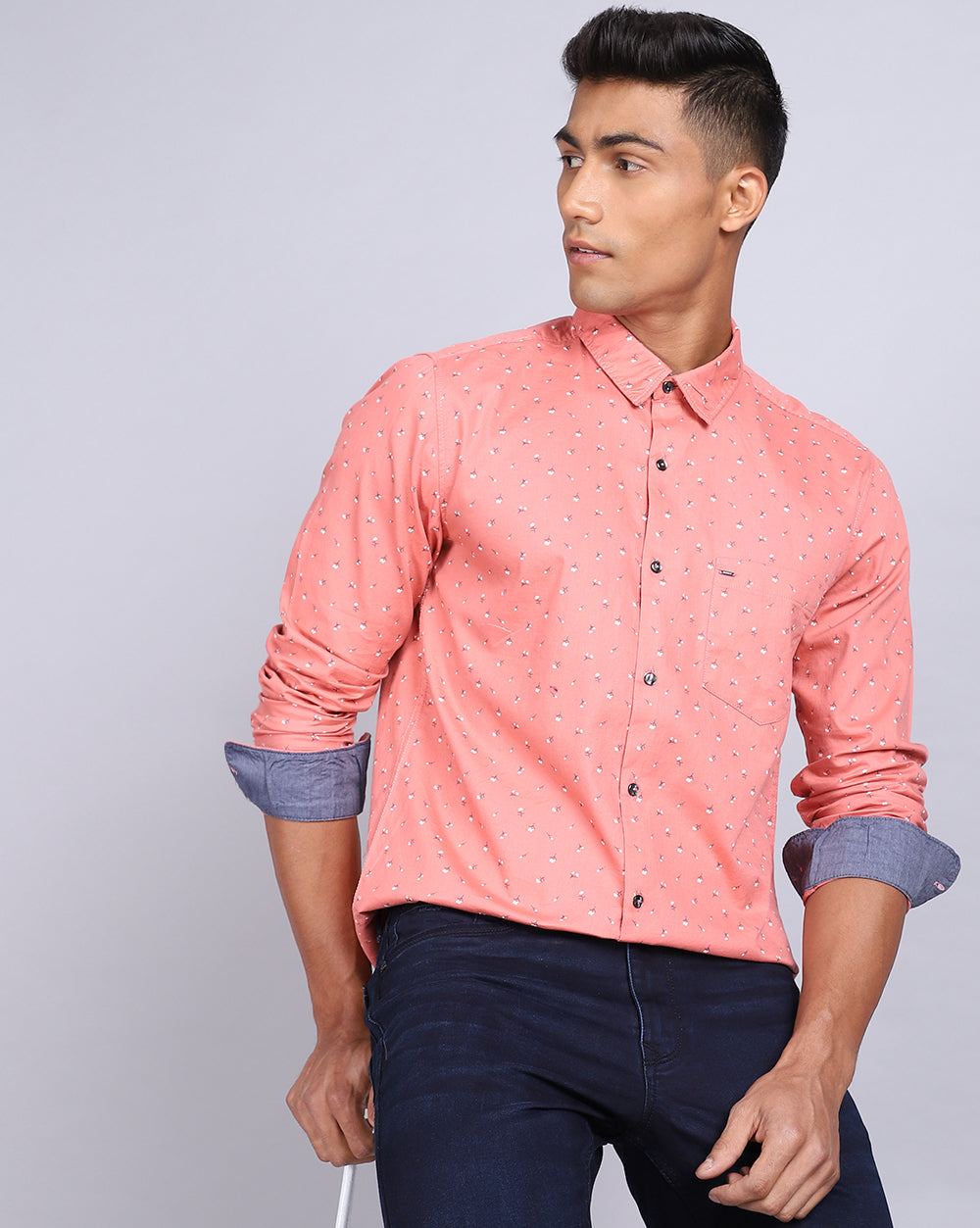 Printed Smart Casual Shirt-Peach