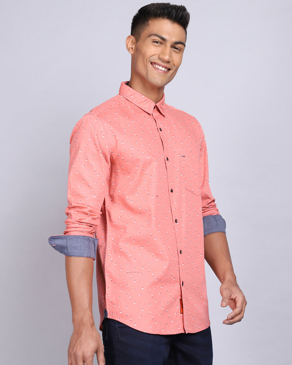 Printed Smart Casual Shirt-Peach