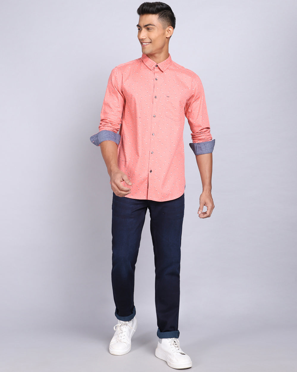 Printed Smart Casual Shirt-Peach
