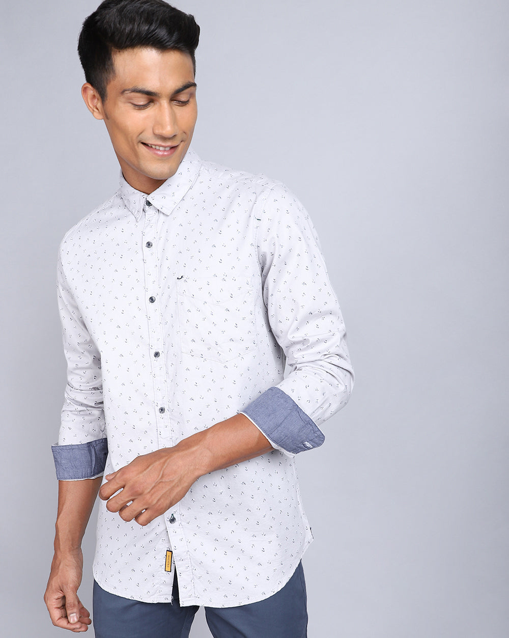 Printed Smart Casual Shirt-Grey