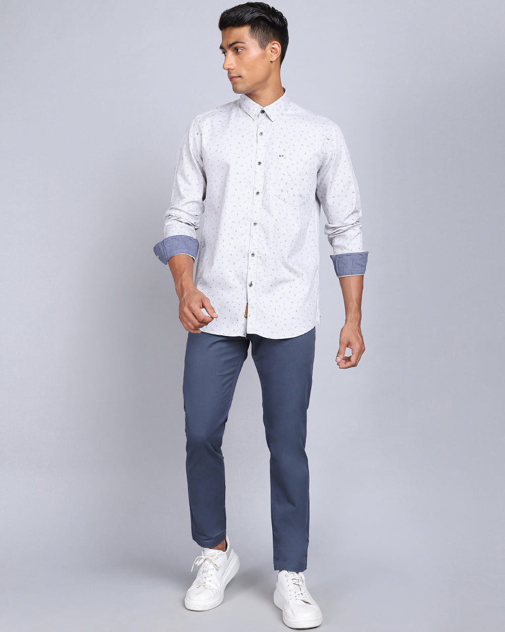 Printed Smart Casual Shirt-Grey