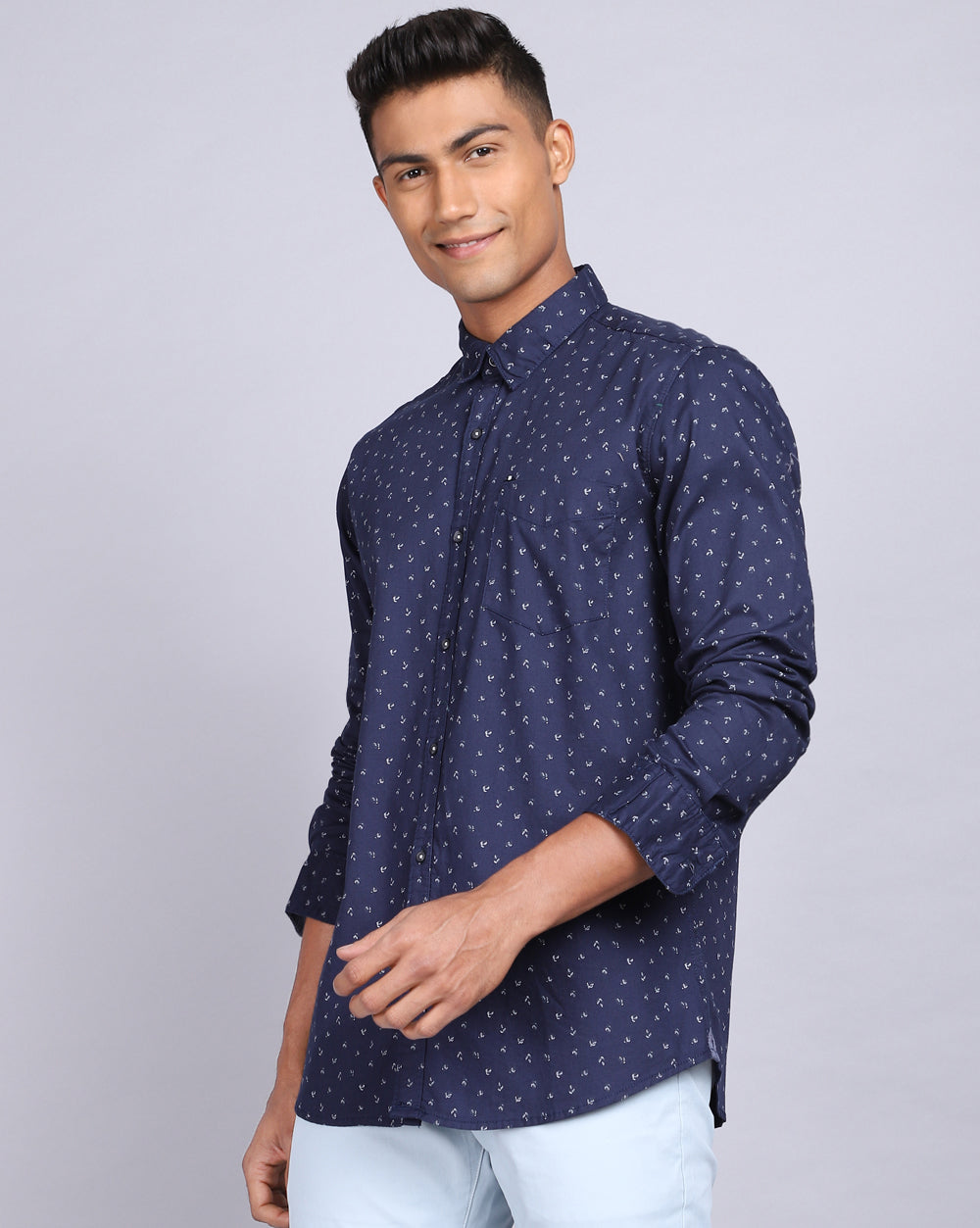 Printed Smart Casual Shirt-Midnight Blue