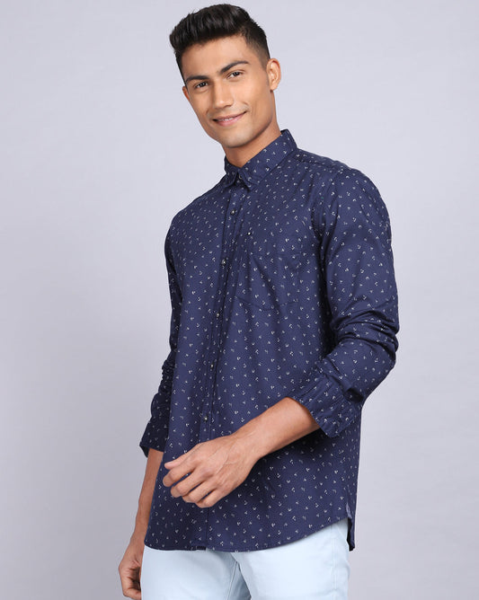 Printed Smart Casual Shirt-Midnight Blue