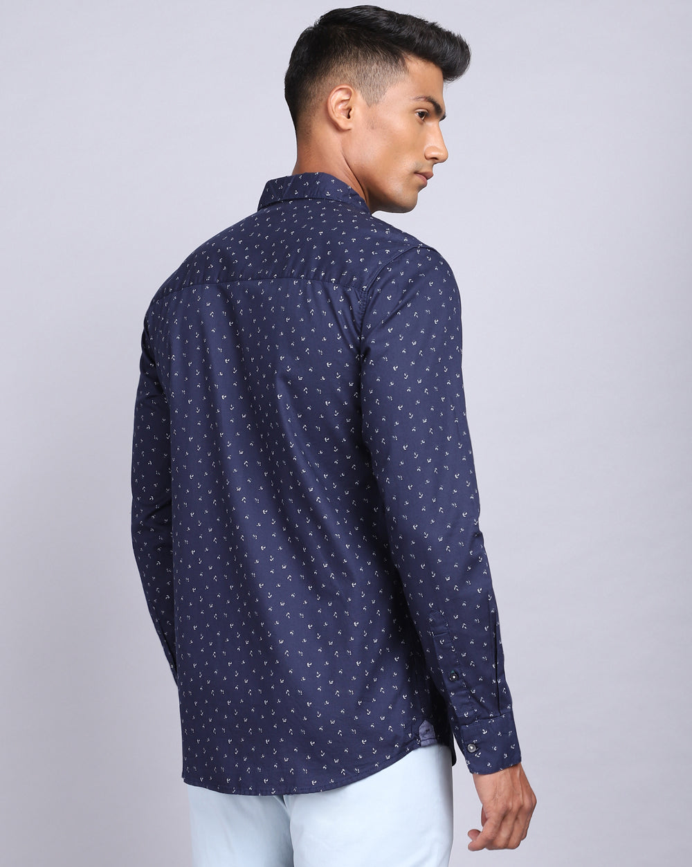 Printed Smart Casual Shirt-Midnight Blue