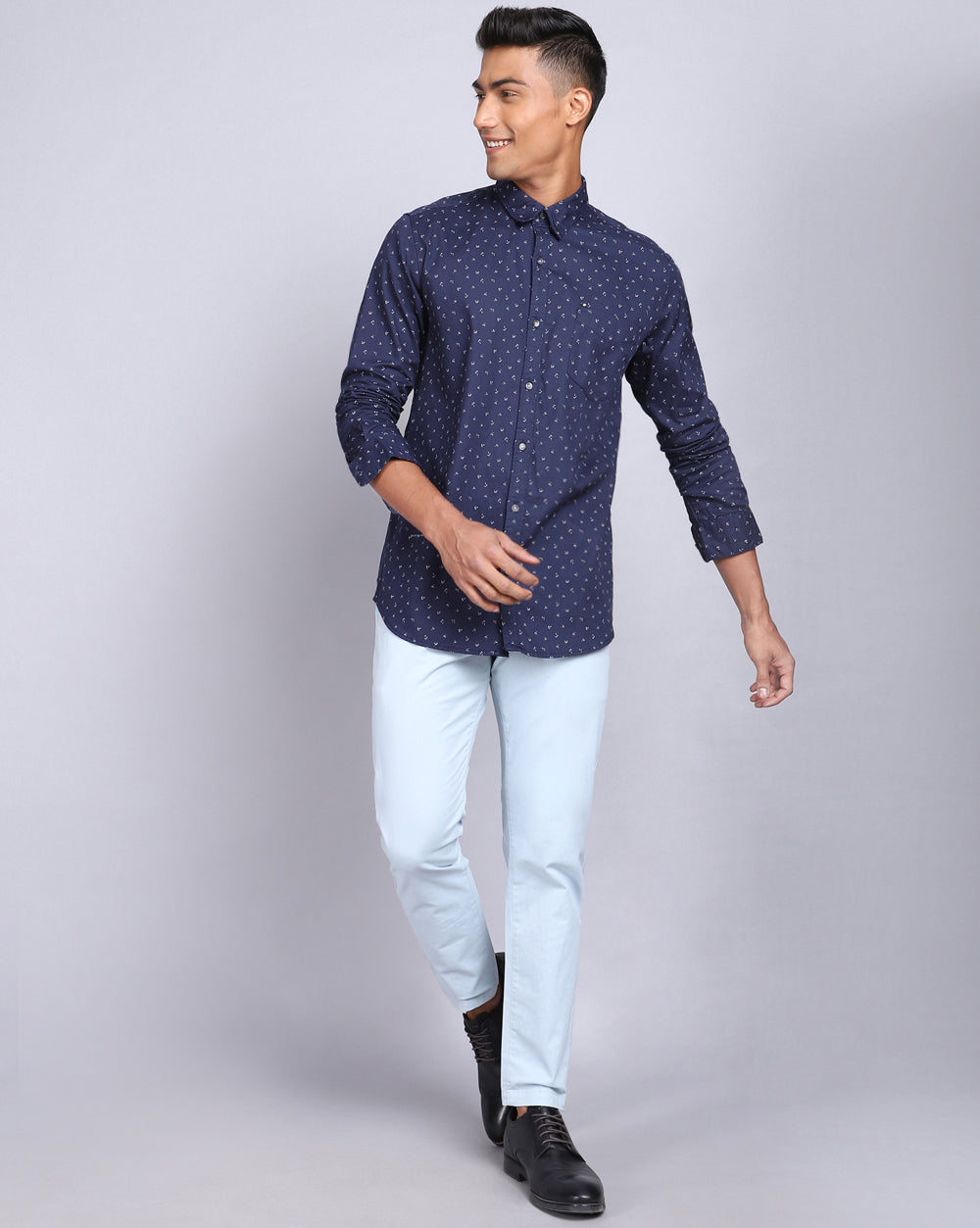 Printed Smart Casual Shirt-Midnight Blue
