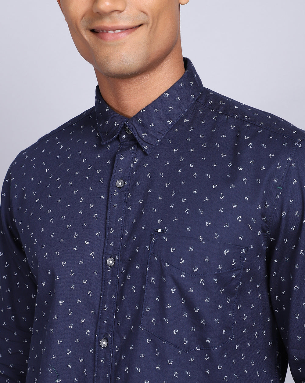 Printed Smart Casual Shirt-Midnight Blue