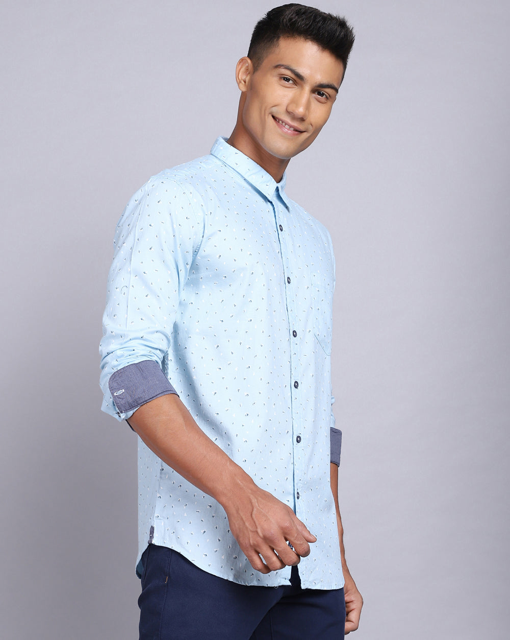 Printed Smart Casual Shirt-Sky Blue