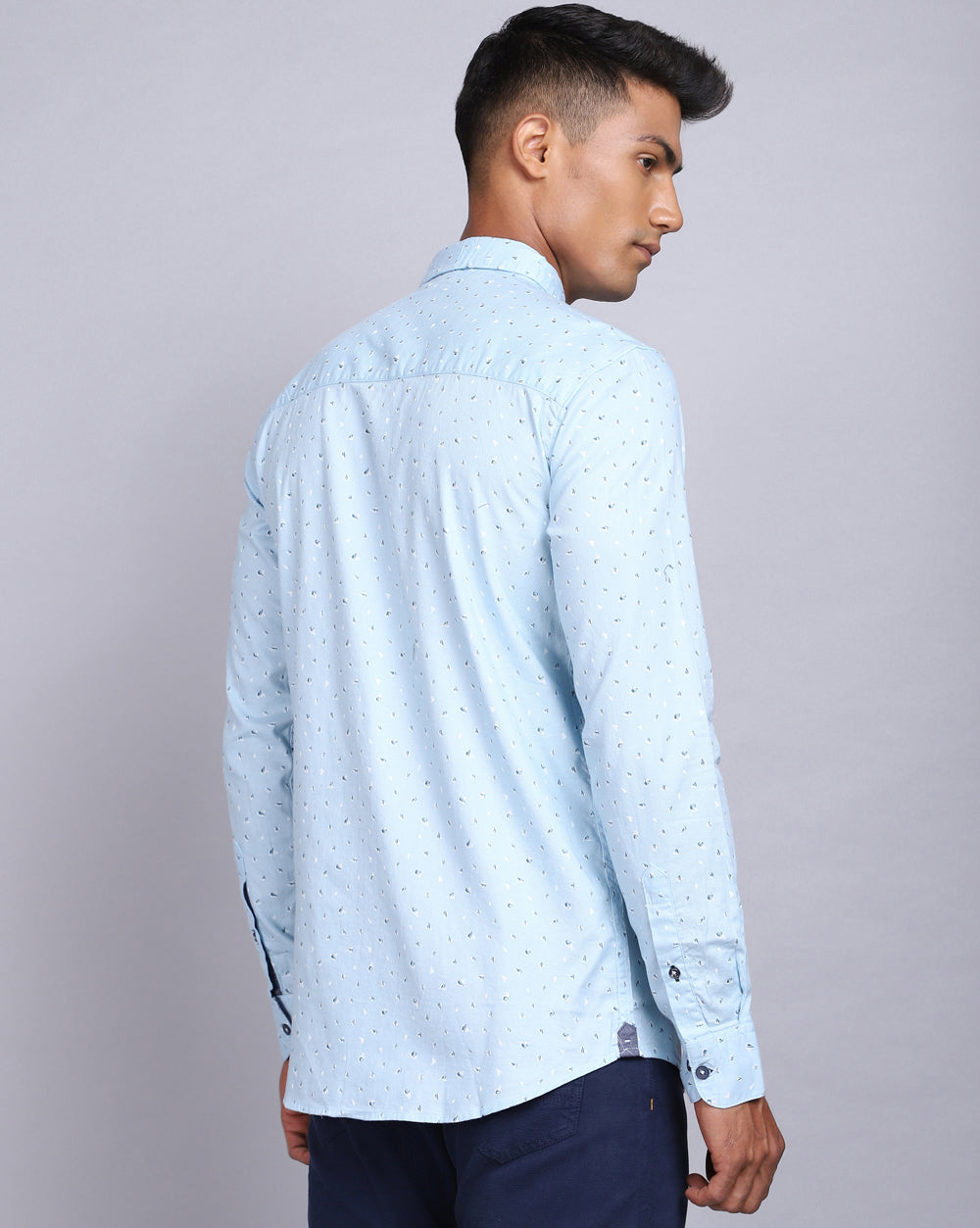 Printed Smart Casual Shirt-Sky Blue