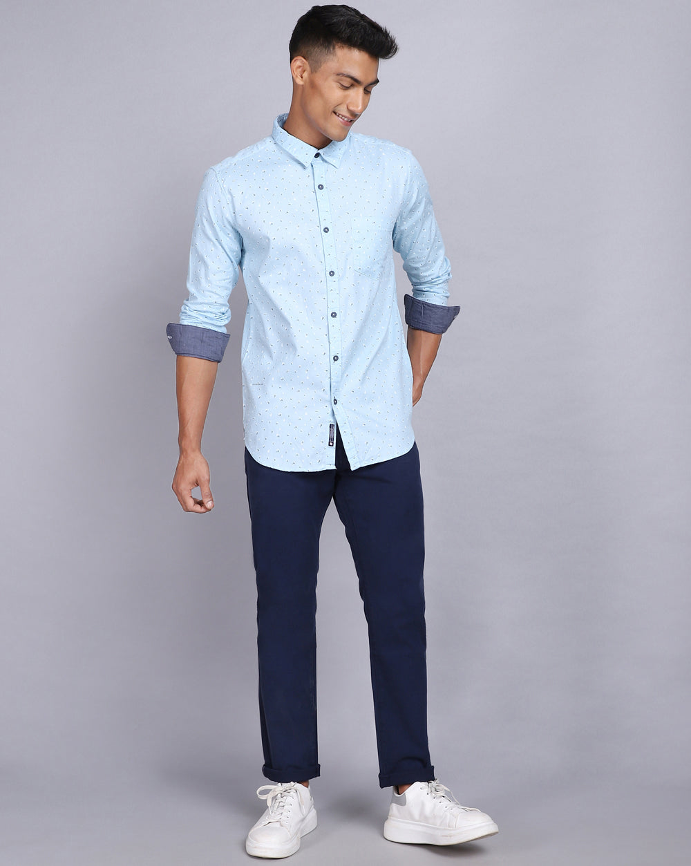 Printed Smart Casual Shirt-Sky Blue