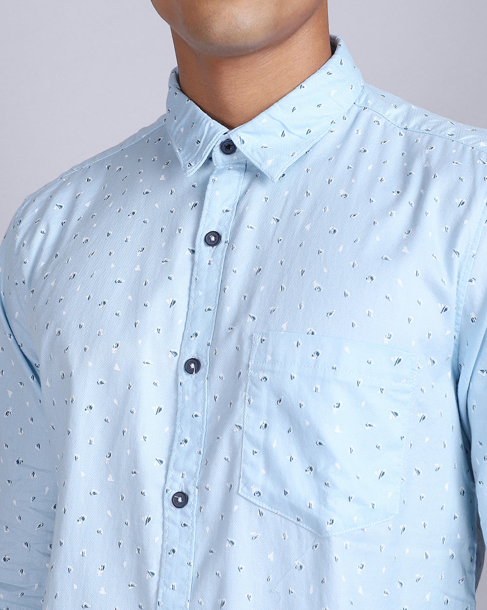 Printed Smart Casual Shirt-Sky Blue