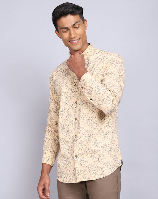 Printed Smart Casual Shirt-Lt.Khaki