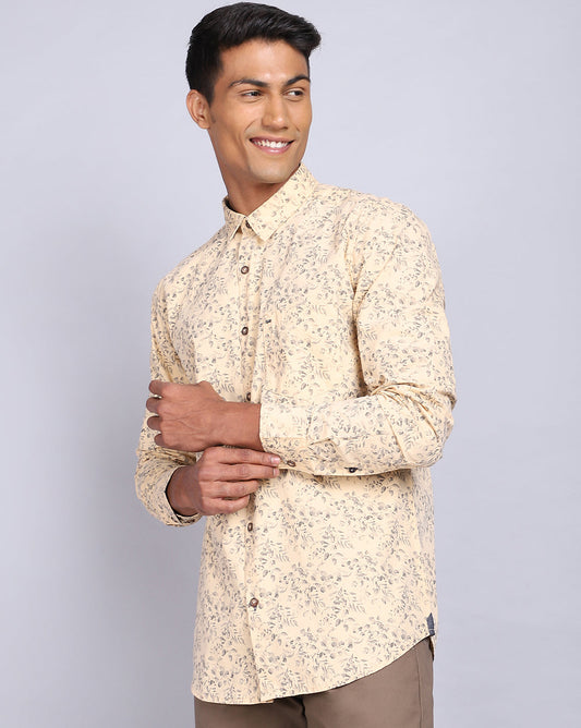 Printed Smart Casual Shirt-Lt.Khaki