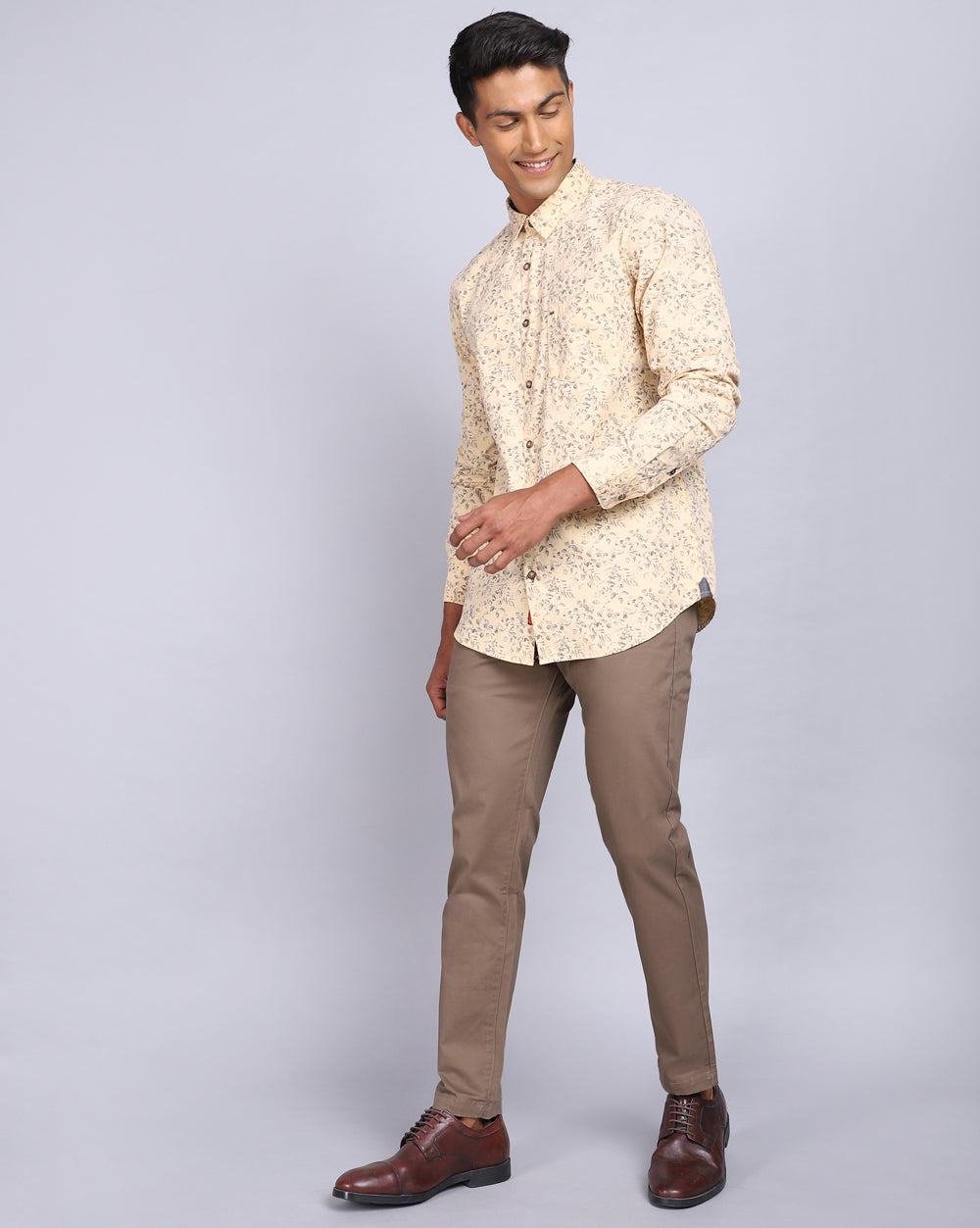 Printed Smart Casual Shirt-Lt.Khaki