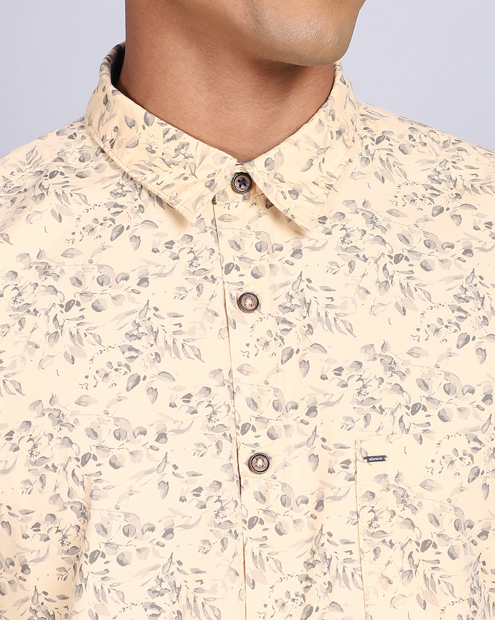 Printed Smart Casual Shirt-Lt.Khaki