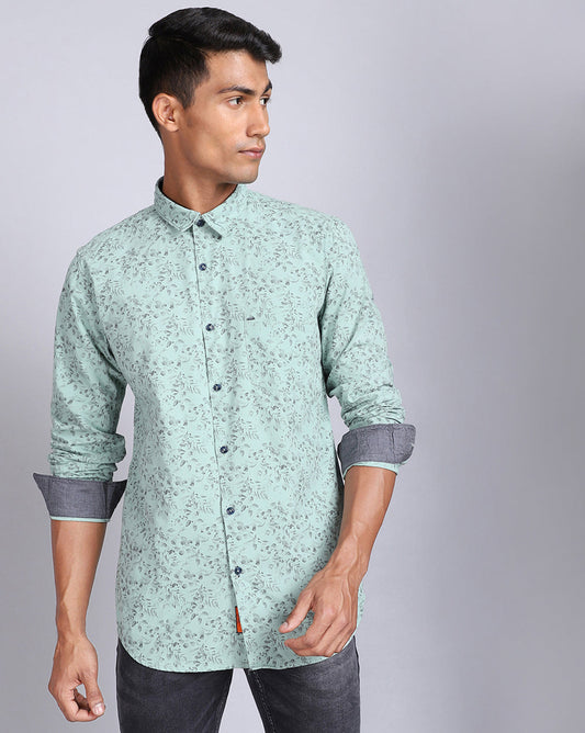 Printed Smart Casual Shirt-Pista Green