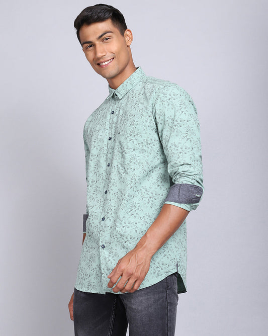Printed Smart Casual Shirt-Pista Green