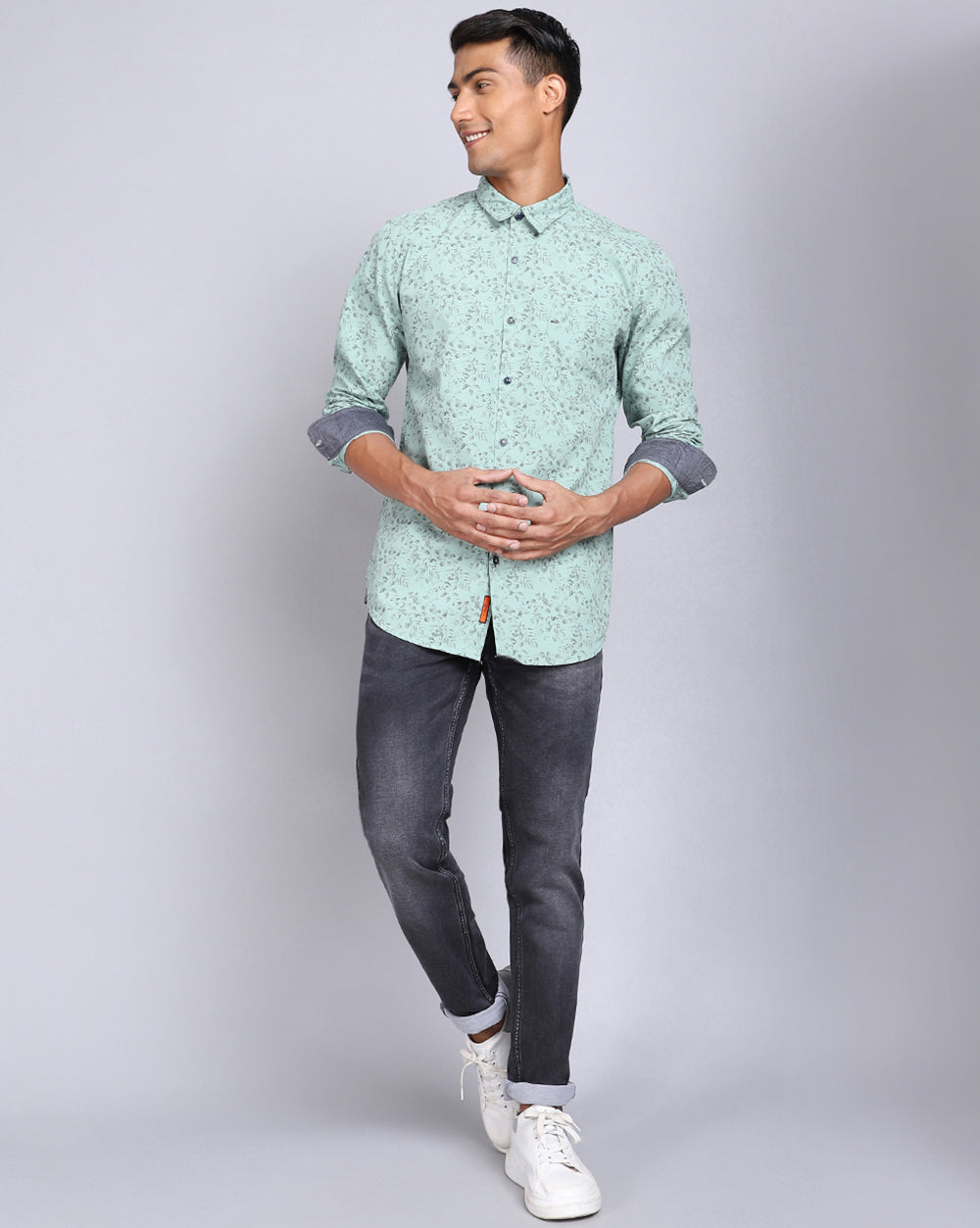Printed Smart Casual Shirt-Pista Green