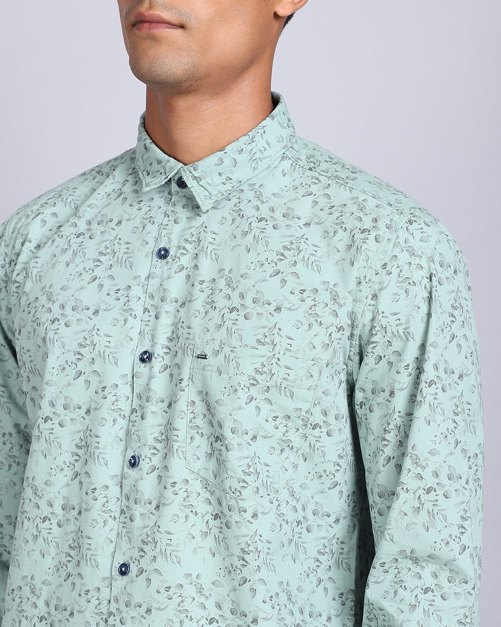 Printed Smart Casual Shirt-Pista Green