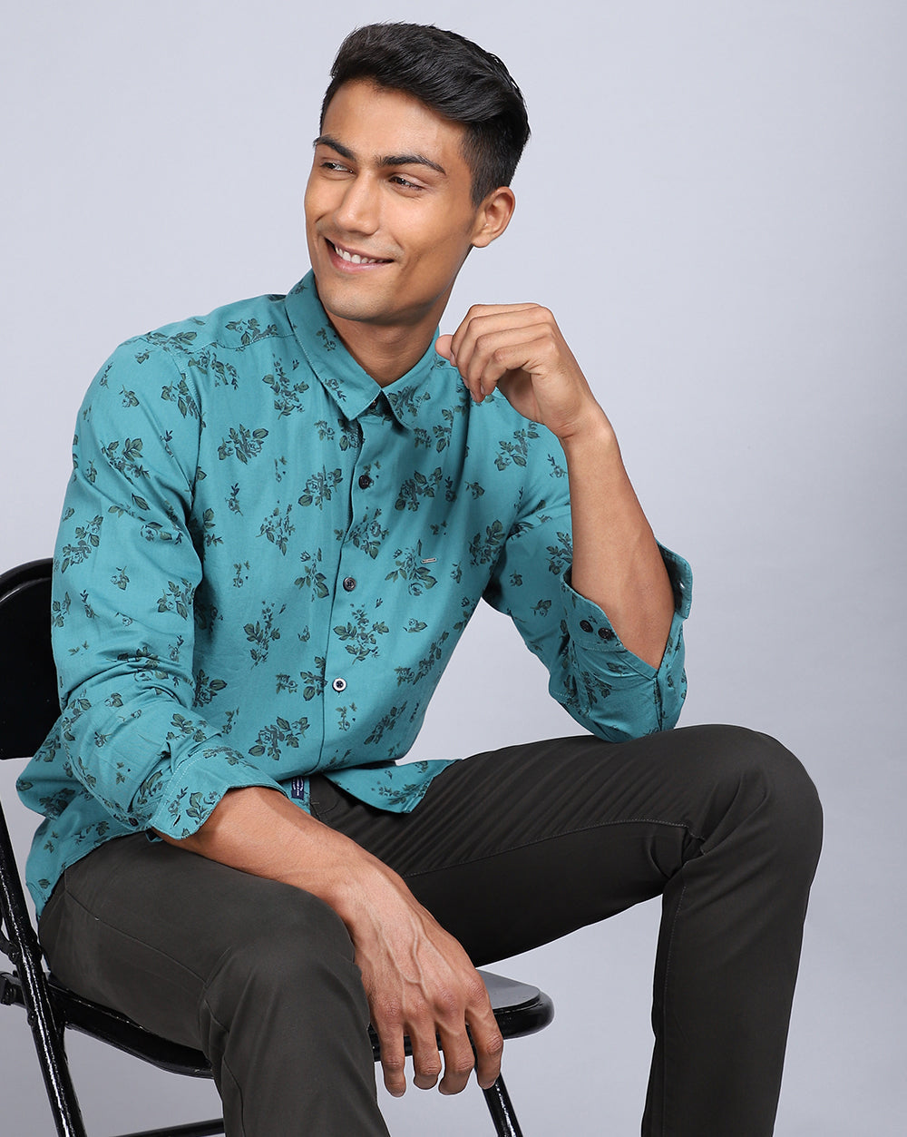 Printed Smart Casual Shirt-Sea Green