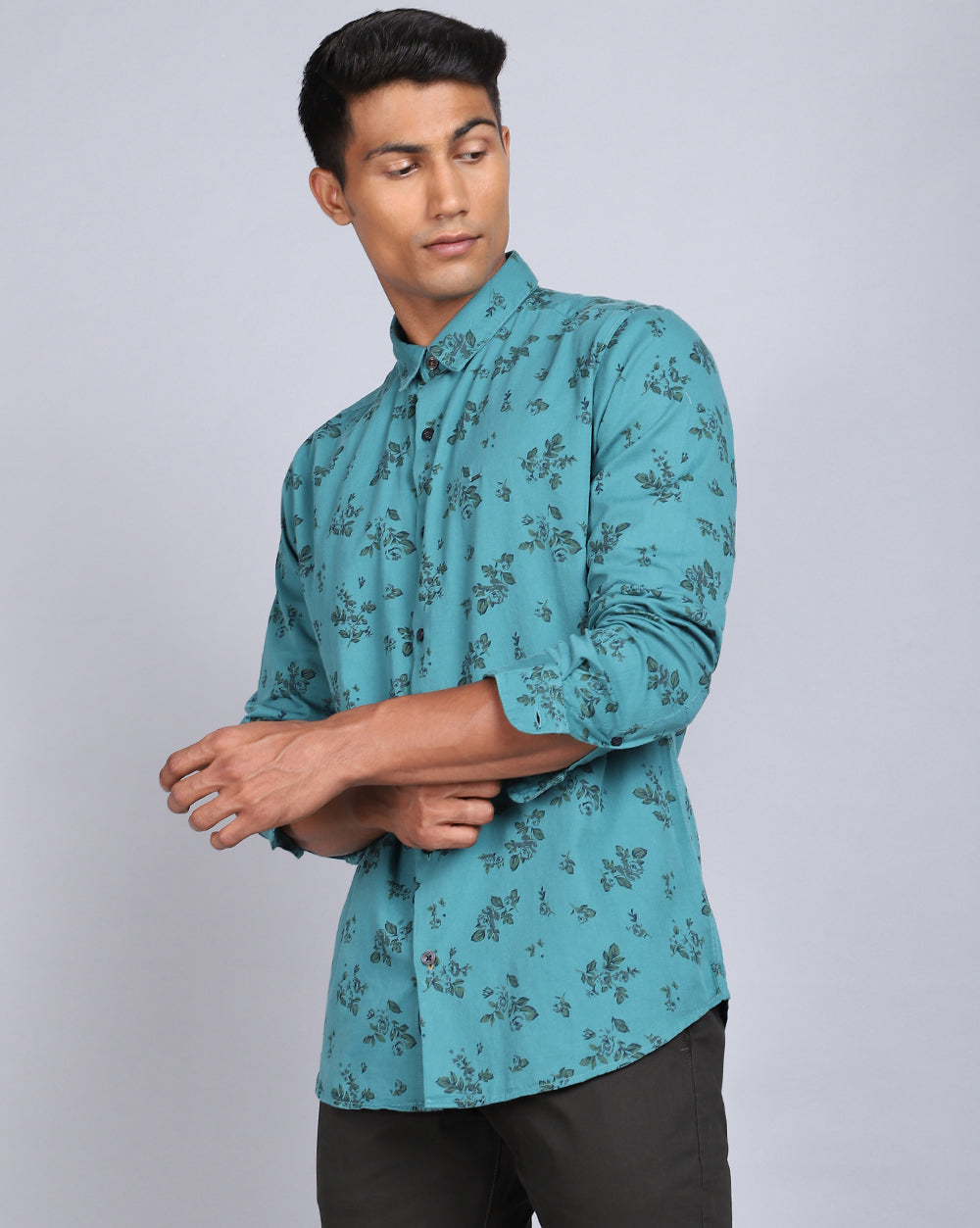 Printed Smart Casual Shirt-Sea Green