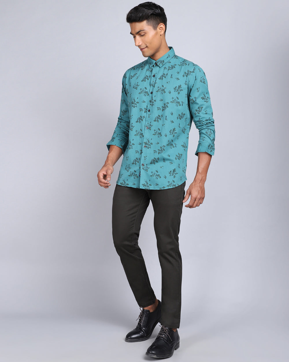 Printed Smart Casual Shirt-Sea Green