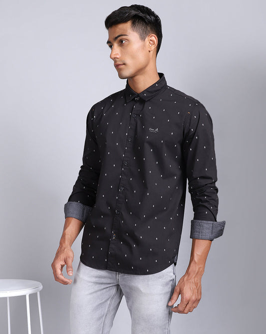 Printed Smart Casual Shirt-Black