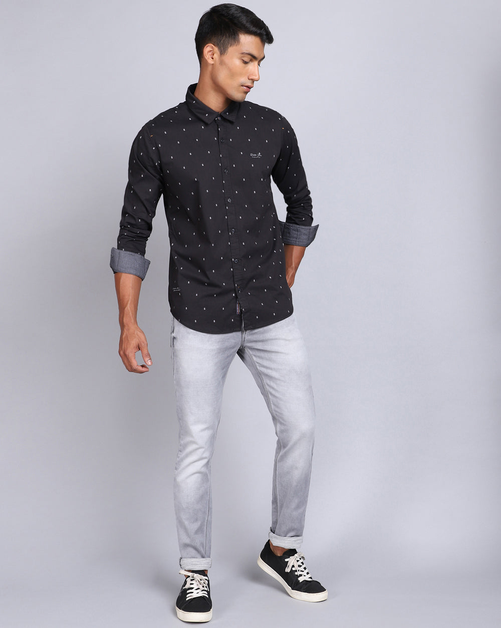 Printed Smart Casual Shirt-Black